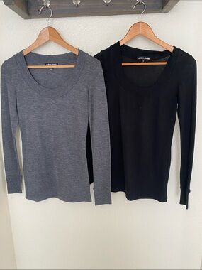 Active Basic Scoop Neck Sweaters in Black & Charcoal Duo